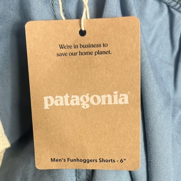 Patagonia NWT Men’s Large Funhoggers Shorts 6” Inch Cotton Blue Outdoor Shorts - Picture 10 of 12